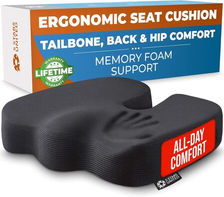 5 STARS UNITED Seat Cushion - Memory Foam Chair Cushion for Tailbone Pain Relief