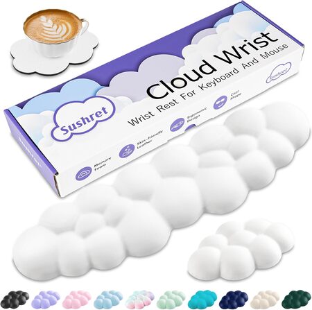 Cloud Wrist Rest Keyboard, Cloud Keyboard Wrist Pad Set with PU Leather Memory Foam