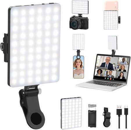 Newmowa 60 LED High Power Rechargeable Clip Fill Video Conference Light with Front & Back Clip