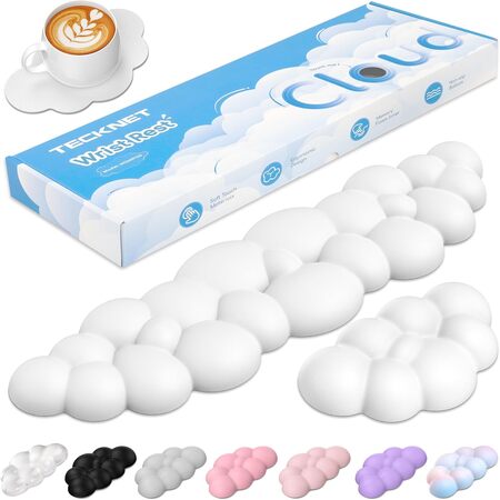 TECKNET Cloud Keyboard Wrist Rest Set, Cloud Wrist Rest with Non-Slip Base, PU Leather Wrist Pad