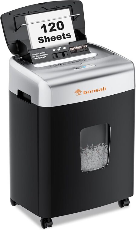 Bonsaii Paper Shredder for Office, 120-Sheet Autofeed