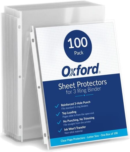 Oxforf Sheet protectors for 3 Ring binder